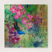 Navy Blue Peacock Pink Flowers Musical Notes Legpuzzel (Horizontaal)