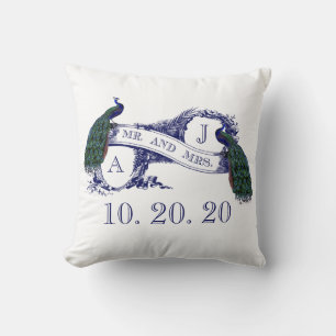 Navy Blue Peacock Wedding SweeLieverd Pillow Kussen