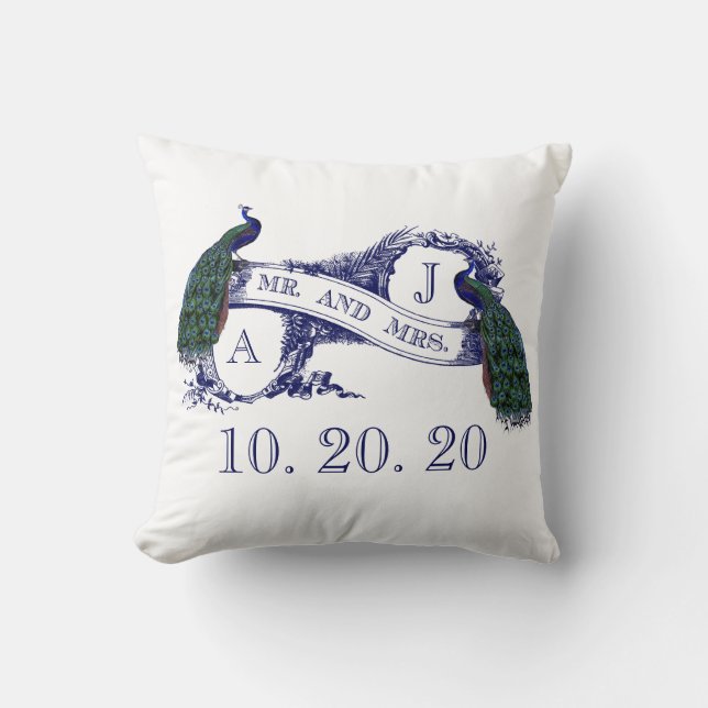 Navy Blue Peacock Wedding SweeLieverd Pillow Kussen (Voorkant)