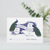 Navy Blue Peacocks Vintage Wedding RSVP (Staand voorkant)