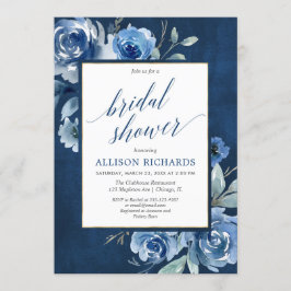 Navy blue peonies floral waterverf vrijgezellenfee kaart