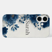 Navy Blue Peonies iPhone Case (Achterkant (horizontaal))
