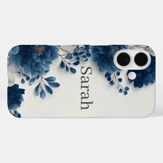 Navy Blue Peonies iPhone Case (Achterkant (horizontaal))