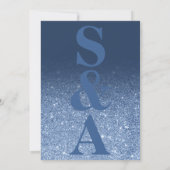 Navy blue peony glitter ombre monogram bruiloft kaart (Achterkant)