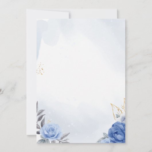 Navy blue peony rose wedding invitation, boda (Achterkant)