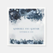 Navy Blue Peony Silver Eucalyptus Greenery Wedding Servet (Voorkant)