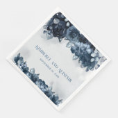Navy Blue Peony Silver Eucalyptus Greenery Wedding Servet (Hoek)