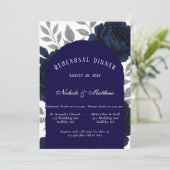 Navy Blue Peony & Silver Leaves repetitie diner Kaart (Staand voorkant)