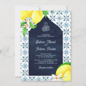 Navy Blue Persian Mosaic Lemon Islamic Weddenschap Kaart (Voorkant)