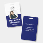 Navy Blue Personalized Employee Photo ID Badge (Voor- en achterkant)