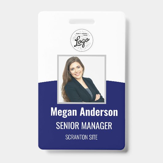 Navy Blue Personalized Employee Photo ID Badge (Voorzijde)