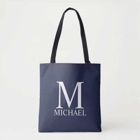 Navy blue Personalized Monogram en Naam Tote Bag (Voorkant)