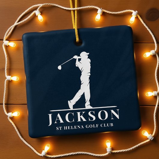 Navy Blue Personalized Monogram Golf Swing Keramisch Ornament