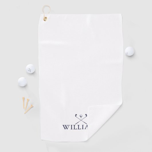 Navy Blue Personalized Name Golf Clubs Golfhanddoek (Insitu)