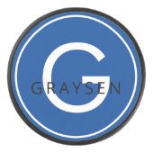 Navy Blue Persoonlijke naam en Initiaal Letter Hockey Puck (Voorkant)