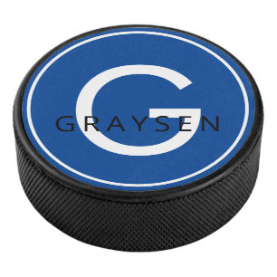 Navy Blue Persoonlijke naam en Initiaal Letter Hockey Puck