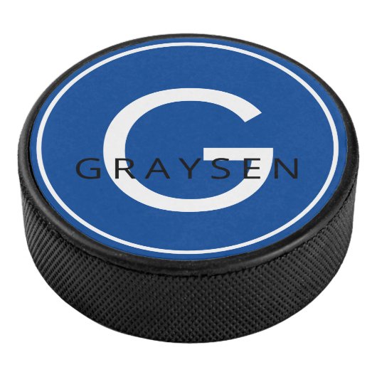 Navy Blue Persoonlijke naam en Initiaal Letter Hockey Puck (3/4)