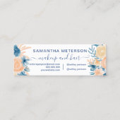 Navy Blue perzik floral waterverf afspraak Mini Visitekaartje (Achterkant)