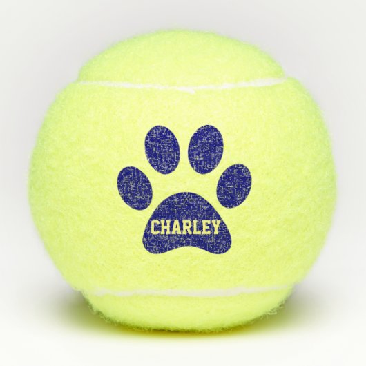 Navy Blue Pet Paw Afdrukken - Speelgoed met persoo Tennisballen (Voorkant)
