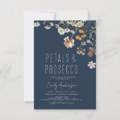 Navy Blue Petals & Prosecco Vrijgezellenfeest Kaart (Voorkant)