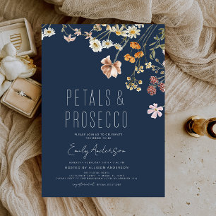 Navy Blue Petals & Prosecco Vrijgezellenfeest Kaart