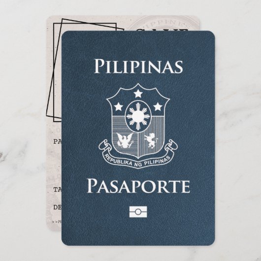 Navy Blue Philippines Passport Bewaar de datum Save The Date (Voorkant / Achterkant)