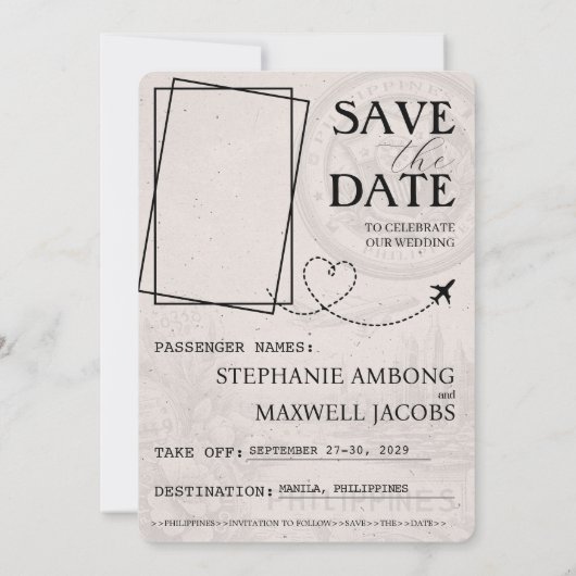 Navy Blue Philippines Passport Bewaar de datum Save The Date (Achterkant)