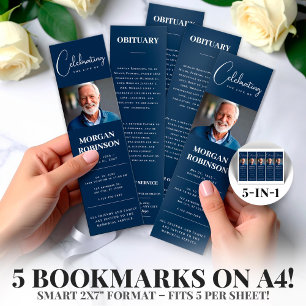Navy Blue Photo 2x7" DIY Funeral Bladwijzer Sjablo