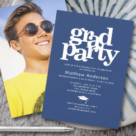 Navy Blue Photo Afstudeerder Party Bold Typography Kaart