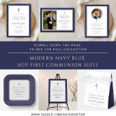 Navy Blue Photo Boy First Communion Bedankkaart