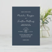 Navy Blue Photo Budget Weddenschap QR Code Rsvp Kaart (Staand voorkant)