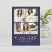 Navy Blue Photo Collage Graduation Aankondiging (Staand voorkant)