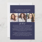 Navy Blue Photo Collage Graduation Aankondiging (Achterkant)