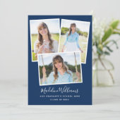 Navy Blue Photo Collage Graduparty Kaart (Staand voorkant)