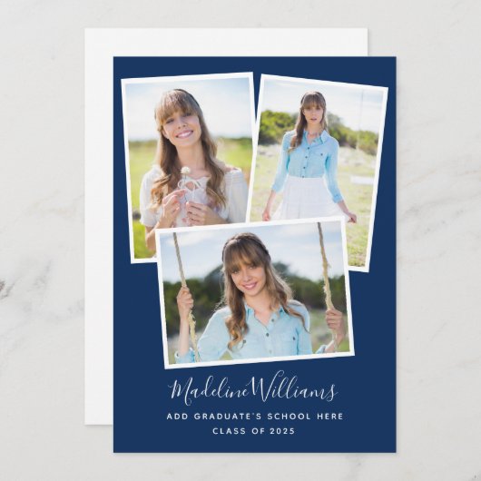 Navy Blue Photo Collage Graduparty Kaart (Voorkant / Achterkant)