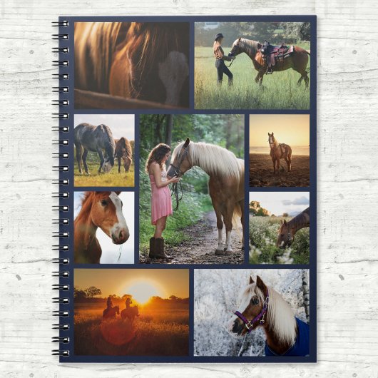 Navy Blue Photo Collage Horse Custom Notitieboek
