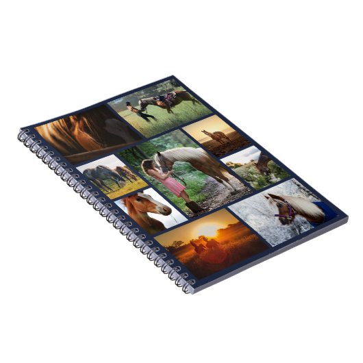 Navy Blue Photo Collage Horse Custom Notitieboek (Rechterzijde)