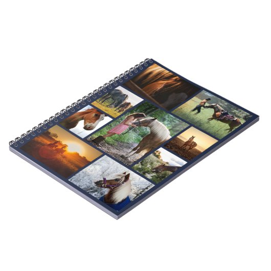 Navy Blue Photo Collage Horse Custom Notitieboek (Linkerzijde)