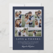 Navy Blue Photo Collage Love and Bedankt Wedding (Voorkant)