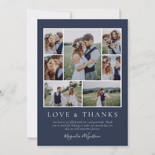 Navy Blue Photo Collage Love and Bedankt Wedding (Voorkant)