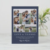 Navy Blue Photo Collage Love and Bedankt Wedding (Staand voorkant)
