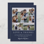 Navy Blue Photo Collage Love and Bedankt Wedding (Voorkant / Achterkant)