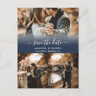 Navy Blue Photo Collage Save the Date Briefkaarten