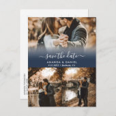 Navy Blue Photo Collage Save the Date Briefkaarten (Voorkant / Achterkant)