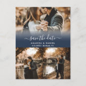 Navy Blue Photo Collage Save the Date Briefkaarten (Voorkant)