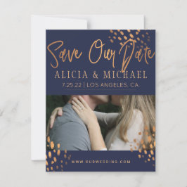 Navy Blue PHOTO Faux Roos Gold Folie Typografie Save The Date
