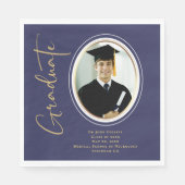 Navy Blue Photo Gold Afstuderen Script Minimal Servet (Voorkant)