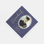 Navy Blue Photo Gold Afstuderen Script Minimal Servet (Hoek)