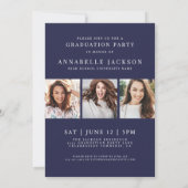 Navy Blue Photo Graduation Party Invitation Kaart (Achterkant)