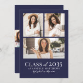Navy Blue Photo Graduation Party Invitation Kaart (Voorkant / Achterkant)